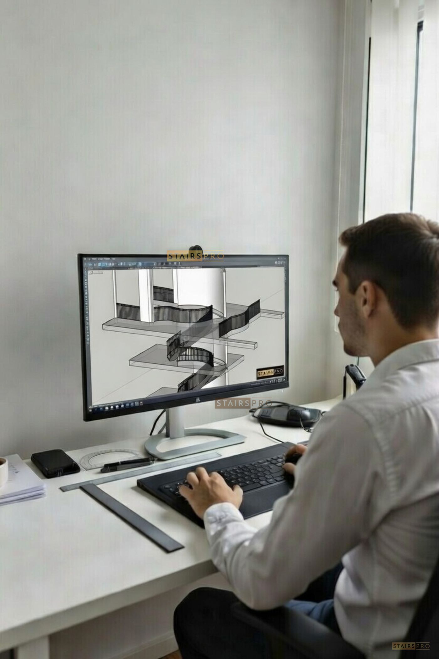 Architectural shop drawings and 3D renderings for a custom staircase Architectural shop drawings and 3D renderings for a custom staircase