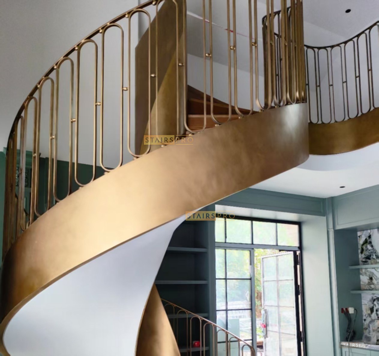 Brass balustrade on a curved staircase Brass balustrade on a curved staircase