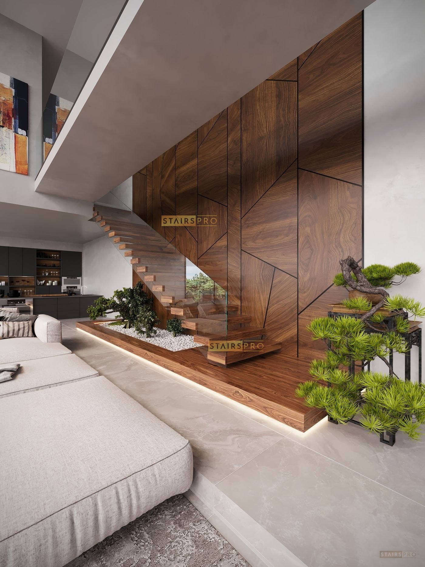 Cantilevered floating staircase with a concealed structural spine