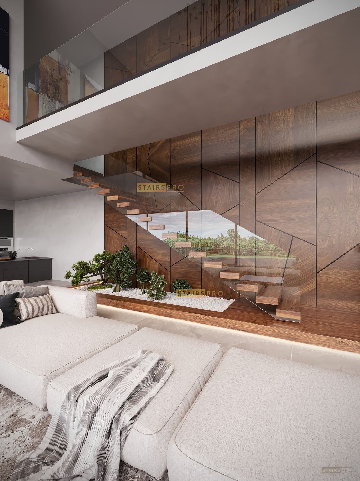 Cantilevered floating staircase with a concealed structural spine Cantilevered floating staircase with a concealed structural spine