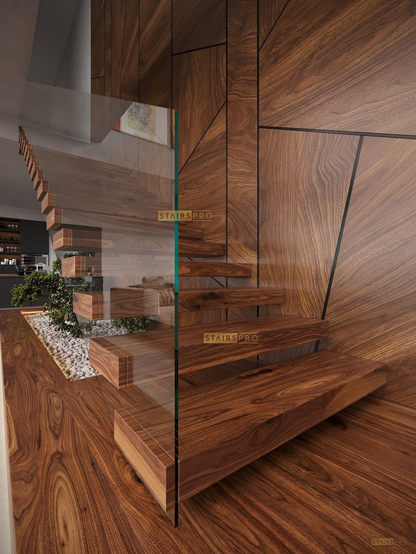 Cantilevered floating staircase with a concealed structural spine
