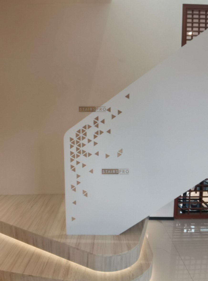 Detail of a perforated laser cut steel balustrade panel