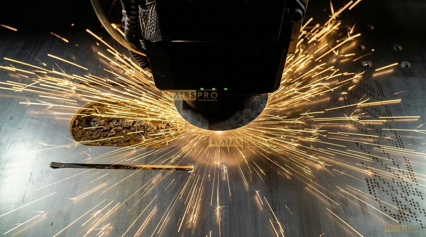 Laser cutting high-grade steel for a staircase stringer