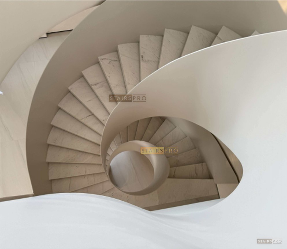 White plaster closed riser curved staircase White plaster closed riser curved staircase