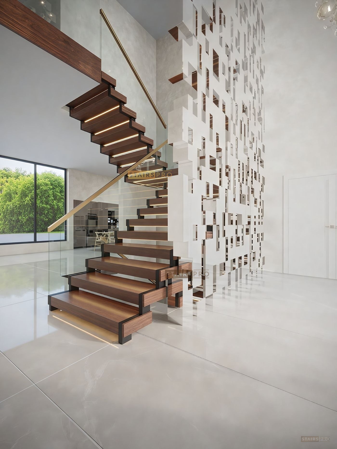 Zig Zag open riser staircase on a folded steel plate stringer