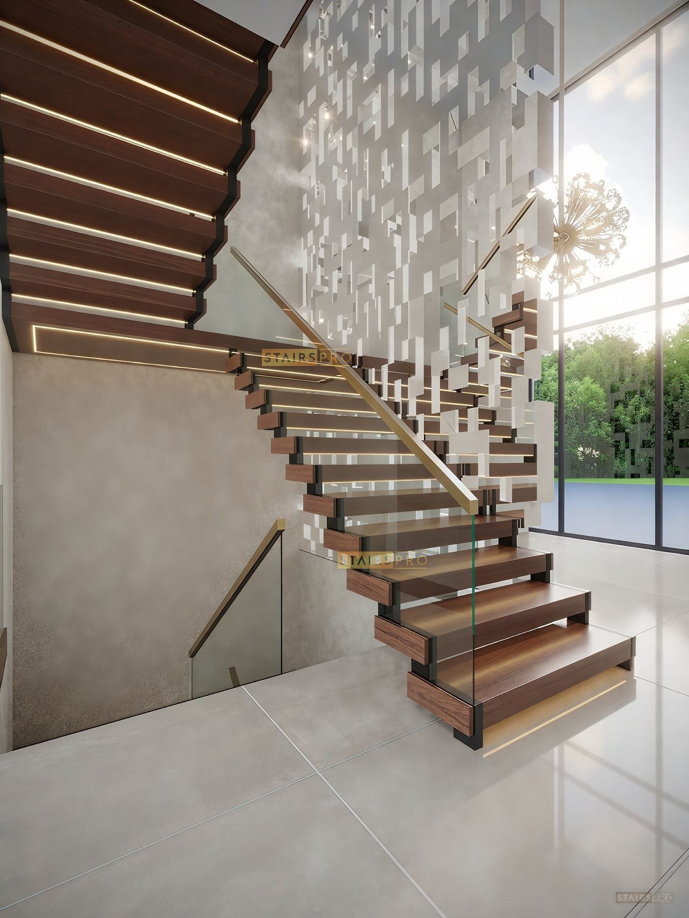 Zig Zag open riser staircase on a folded steel plate stringer Zig Zag open riser staircase on a folded steel plate stringer
