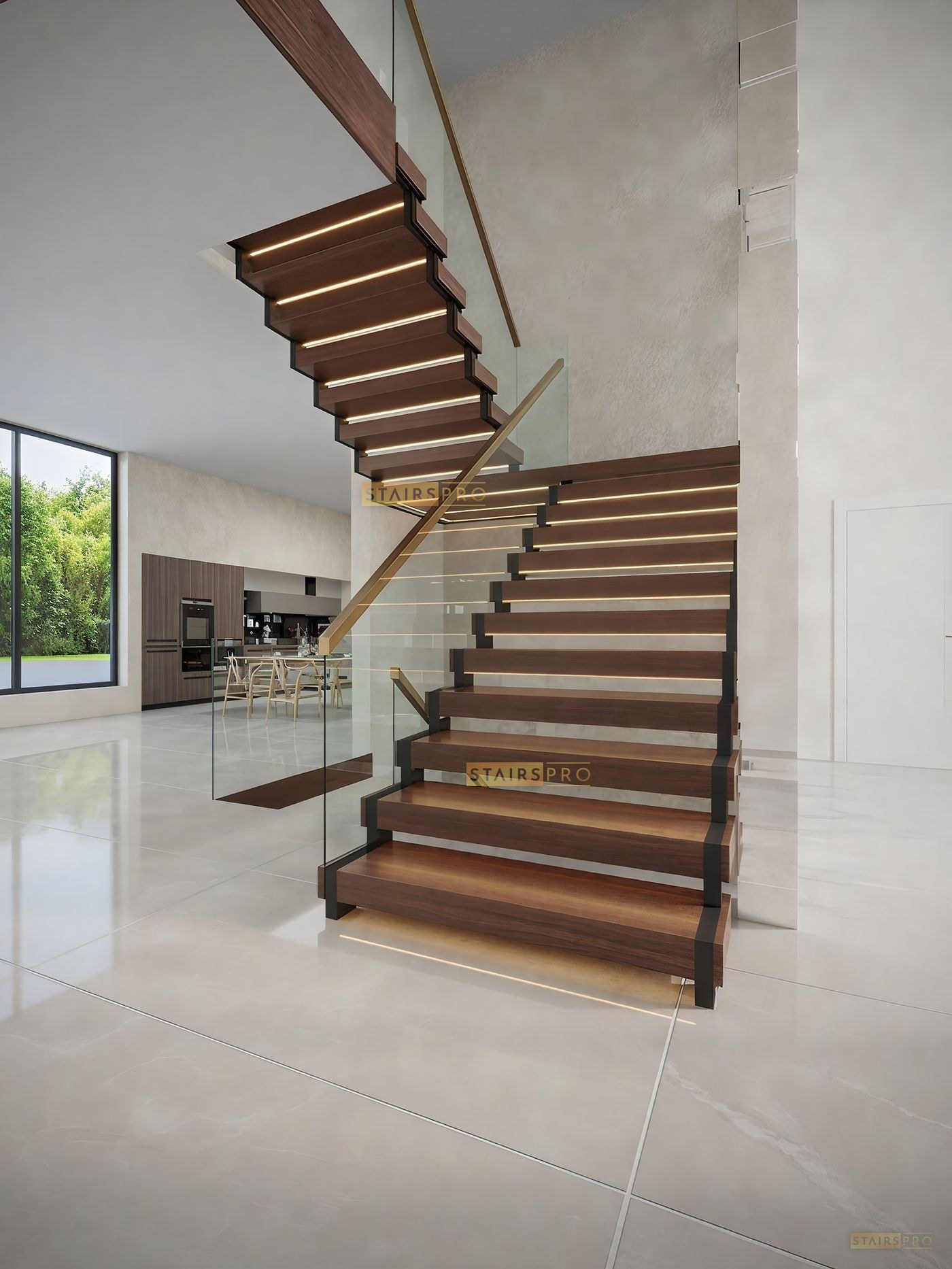 Zig Zag open riser staircase on a folded steel plate stringer